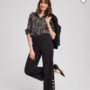 Chico's No-Iron Abstract Sateen Swirl Print Button-up Stretch Business Casual 14